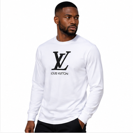Men's Louis Vuitton Cotton Long Sleeve T-Shirt | Color: White | Image 3