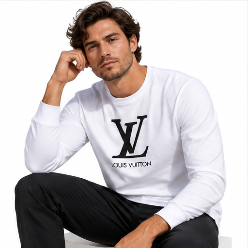 Men's Louis Vuitton Cotton Long Sleeve T-Shirt | Color: White | Image 4