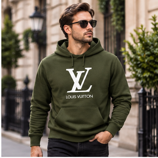 Men's Louis Vuitton Pullover Hoodie | Color: Army Green | Image 3