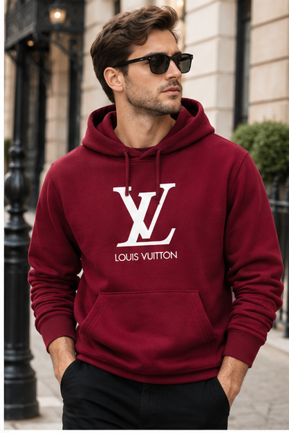 Men's Louis Vuitton Pullover Hoodie | Color: Burgundy | Image 3