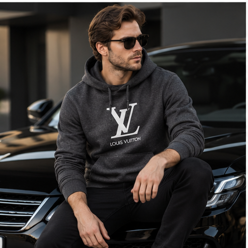 Men's Louis Vuitton Pullover Hoodie | Color: Dark Heather | Image 4