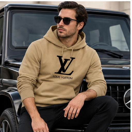 Men's Louis Vuitton Pullover Hoodie | Color: Khaki | Image 4