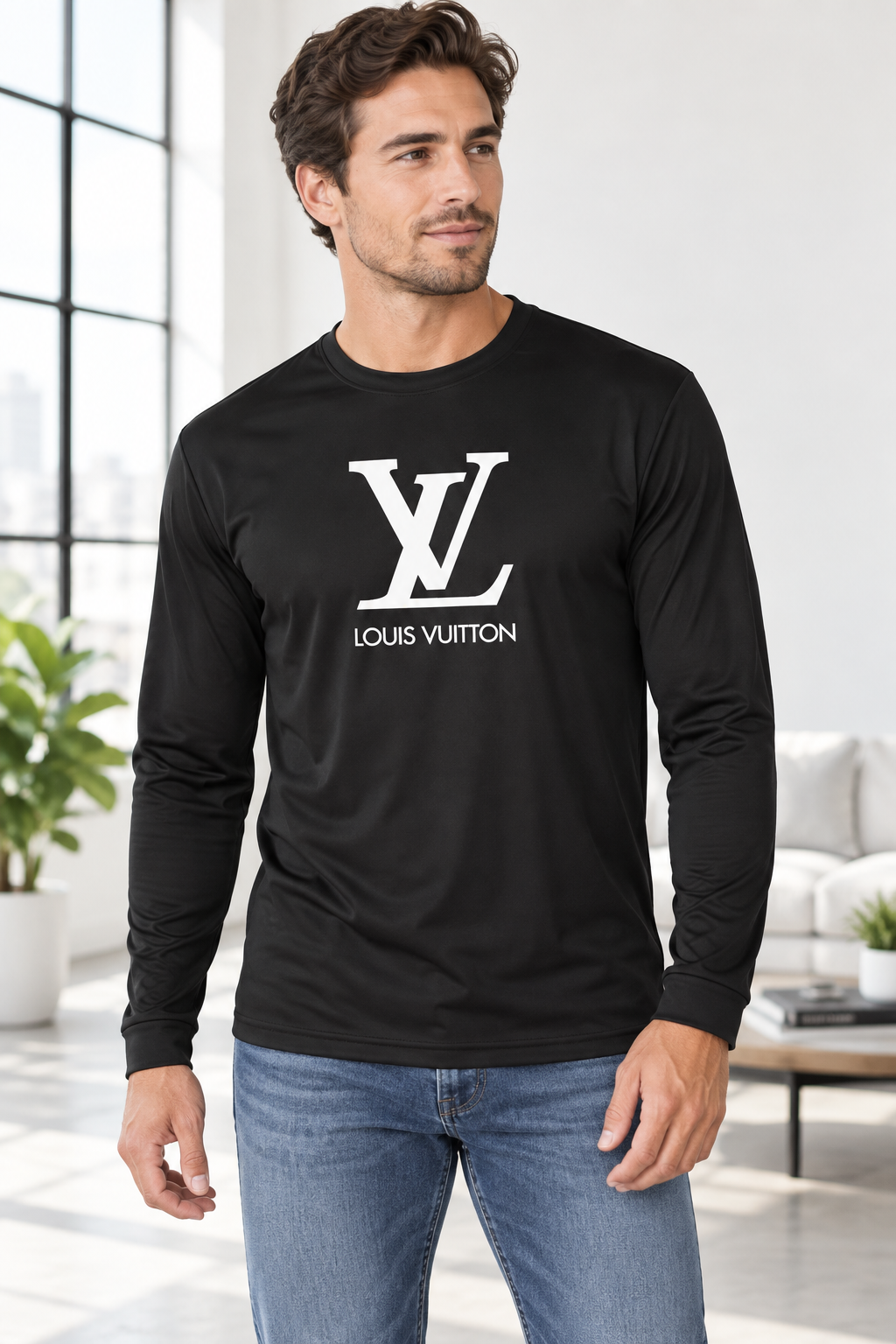 Men's Louis Vuitton Performance Long Sleeve T-Shirt | Color: Black | Image 2
