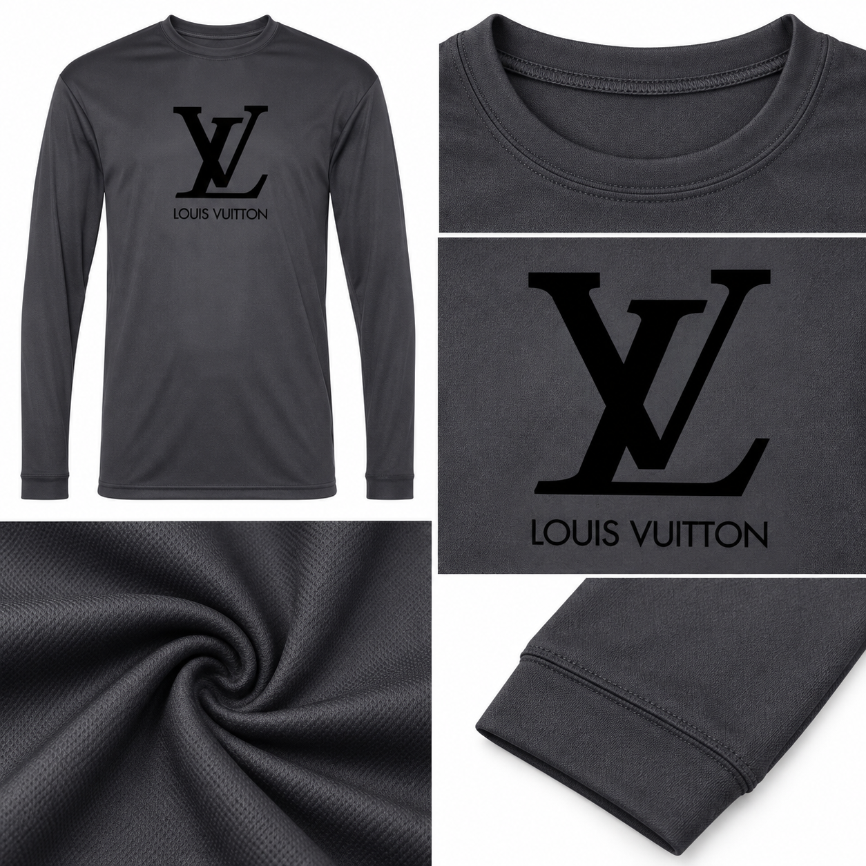 Men's Louis Vuitton Performance Long Sleeve T-Shirt | Color: Graphite | Image 4