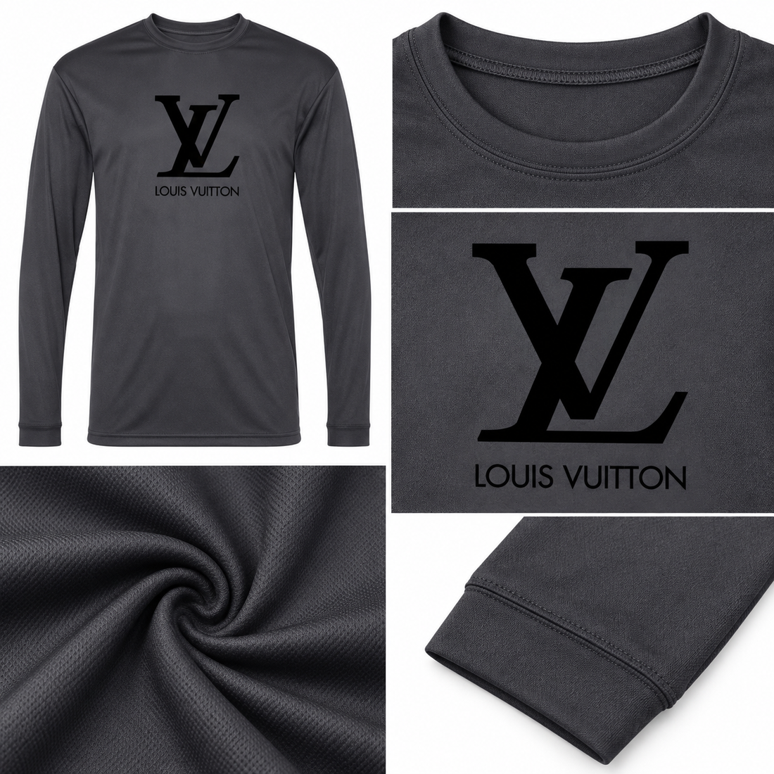 Men's Louis Vuitton Performance Long Sleeve T-Shirt | Color: Graphite | Image 4