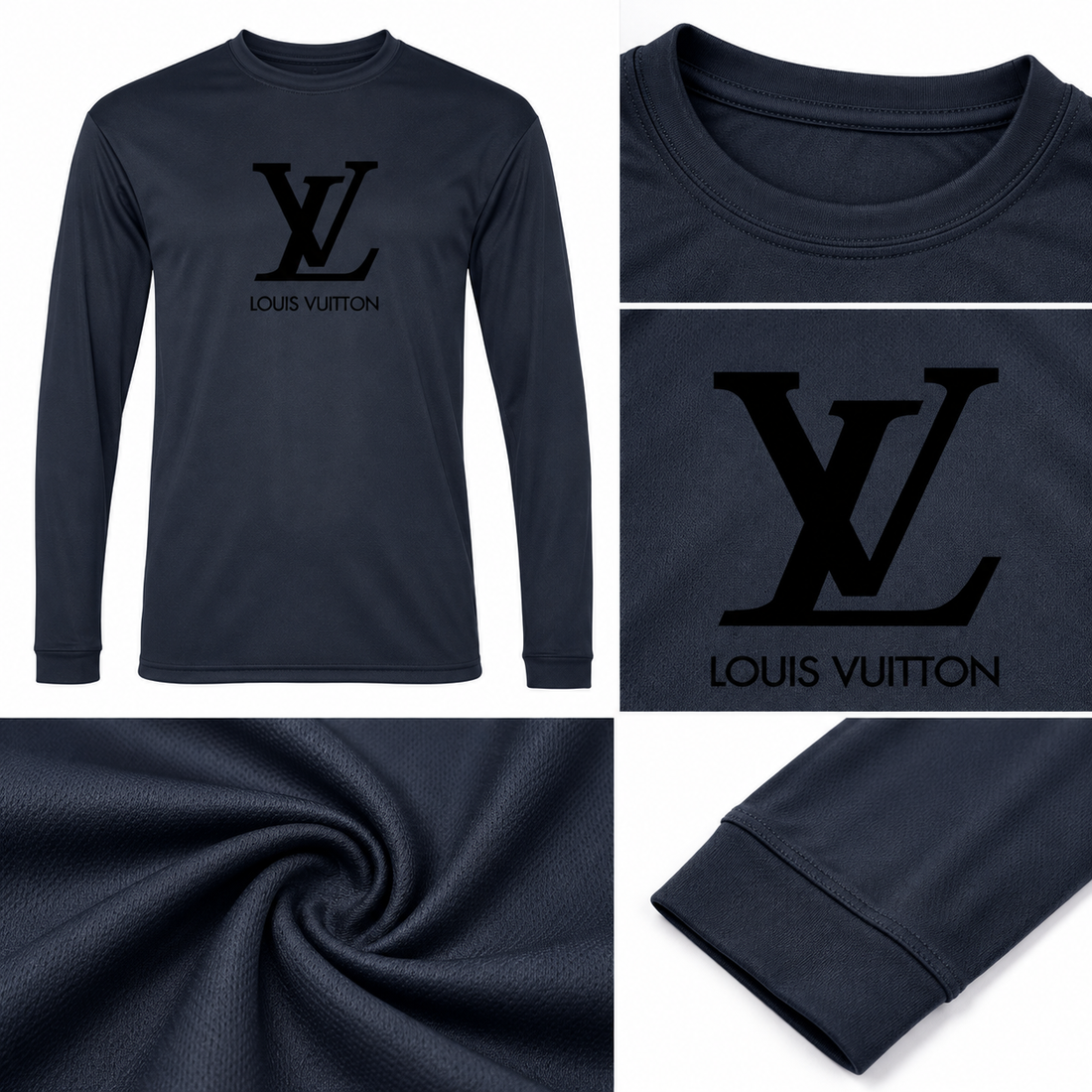 Men's Louis Vuitton Performance Long Sleeve T-Shirt | Color: Navy | Image 4