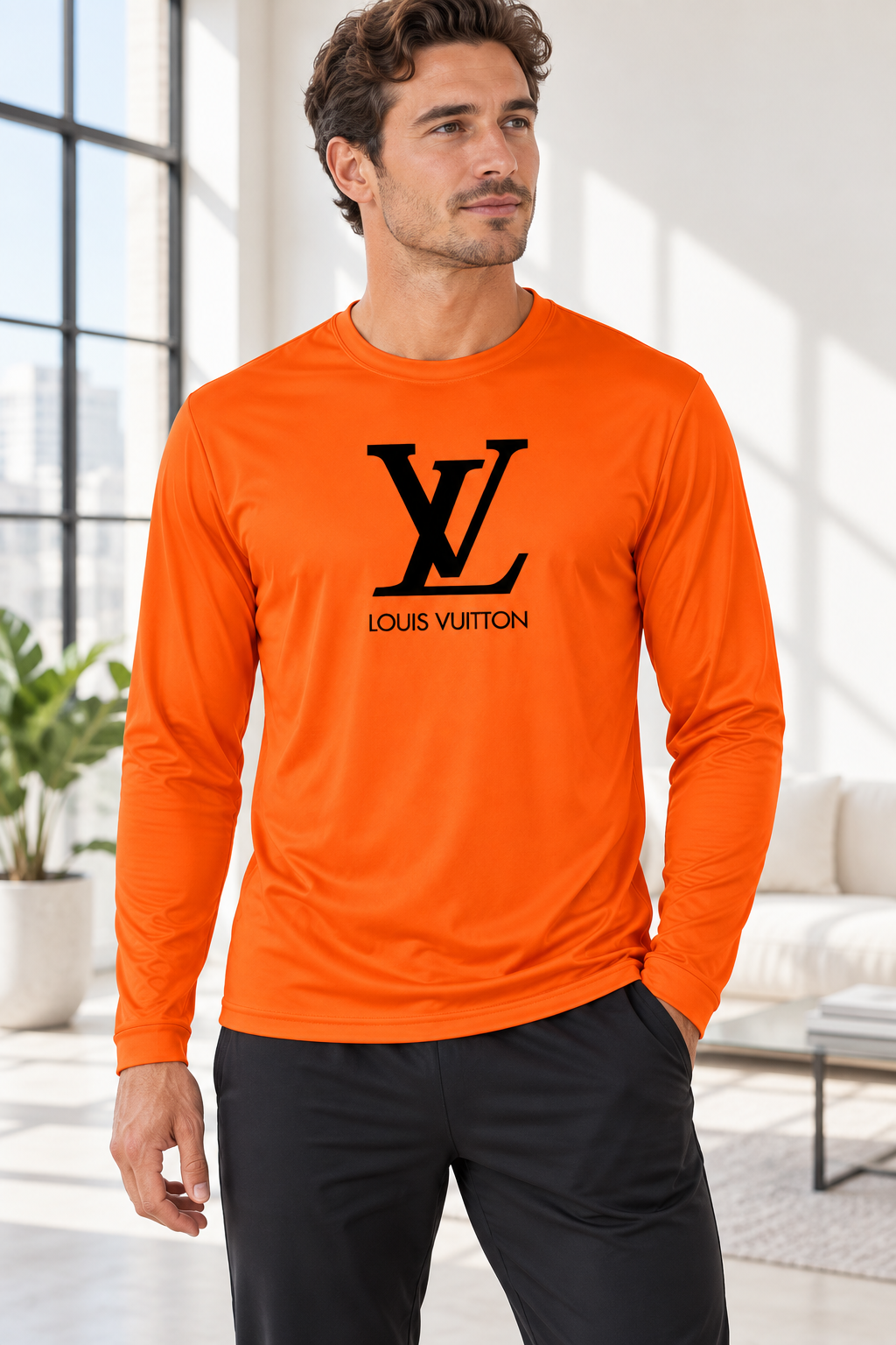 Men's Louis Vuitton Performance Long Sleeve T-Shirt | Color: Orange | Image 2