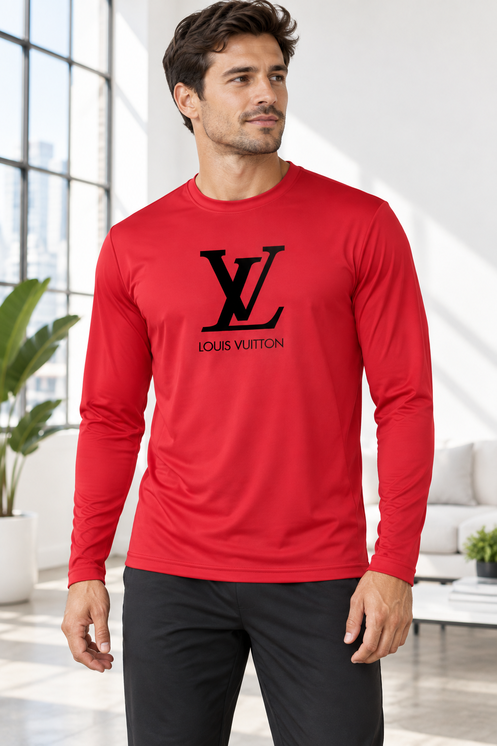 Men's Louis Vuitton Performance Long Sleeve T-Shirt | Color: Red | Image 2