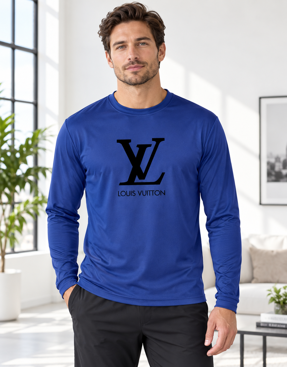 Men's Louis Vuitton Performance Long Sleeve T-Shirt | Color: Royal Blue | Image 2