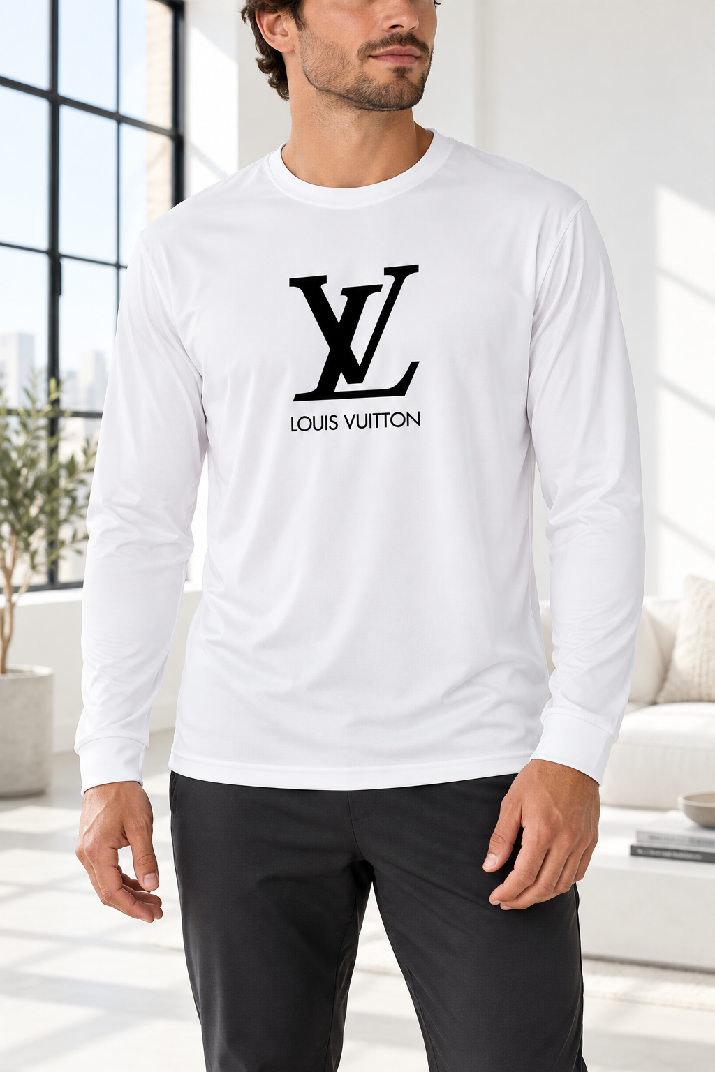 Men's Louis Vuitton Performance Long Sleeve T-Shirt | Color: White | Image 2