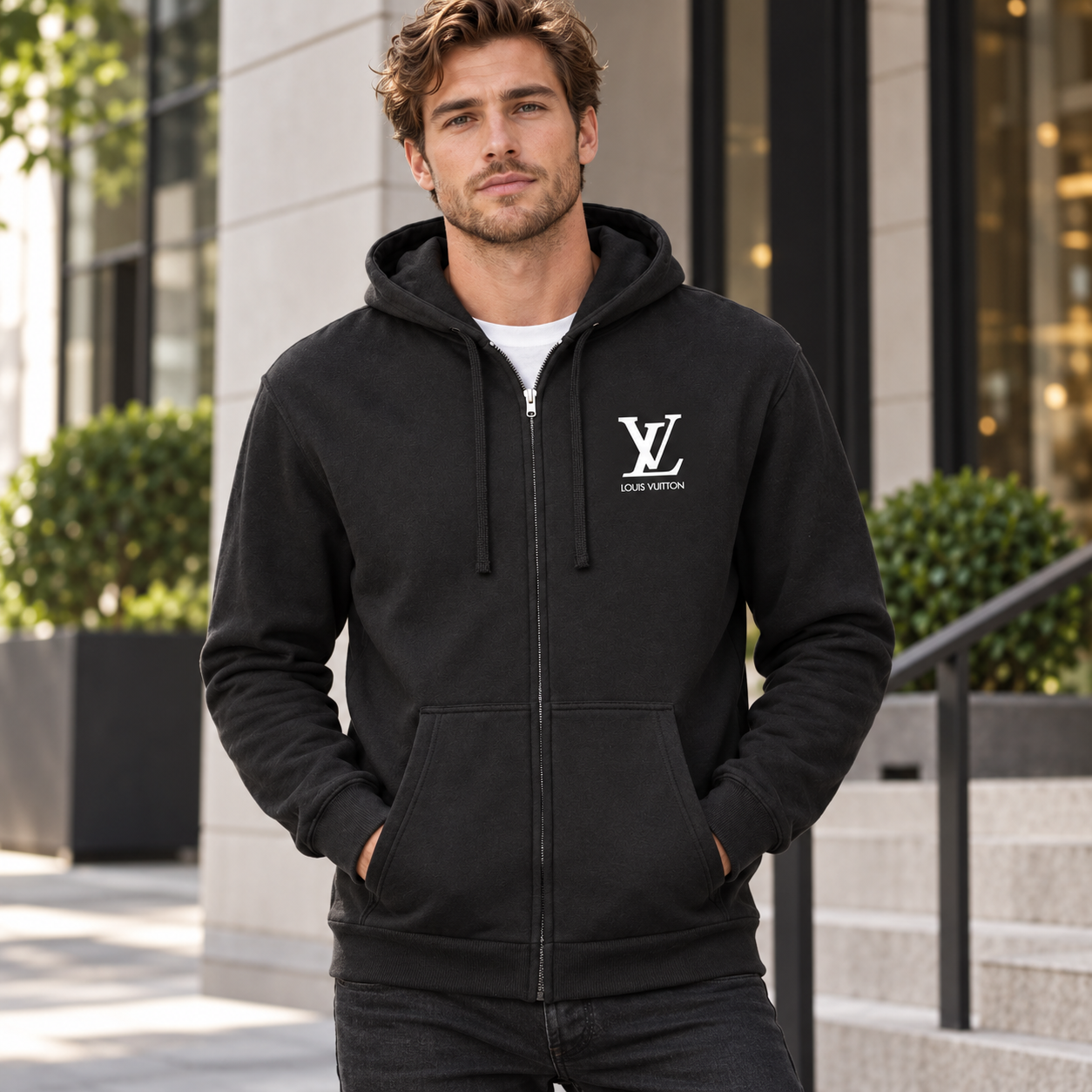 Men's Louis Vuitton zipper hoodie in Black — lifestyle view