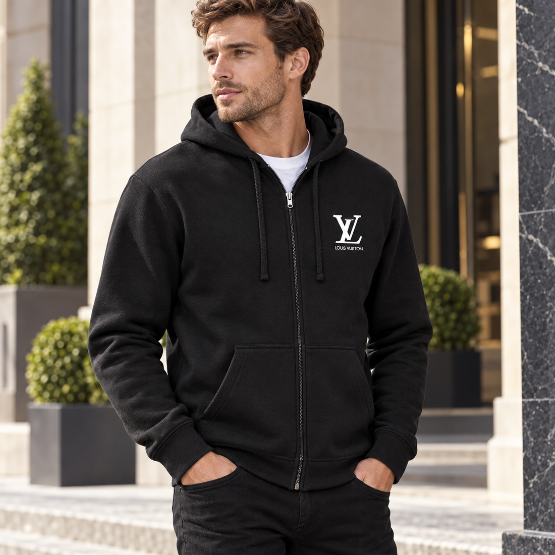 Men's Louis Vuitton zipper hoodie in Black — alternate view