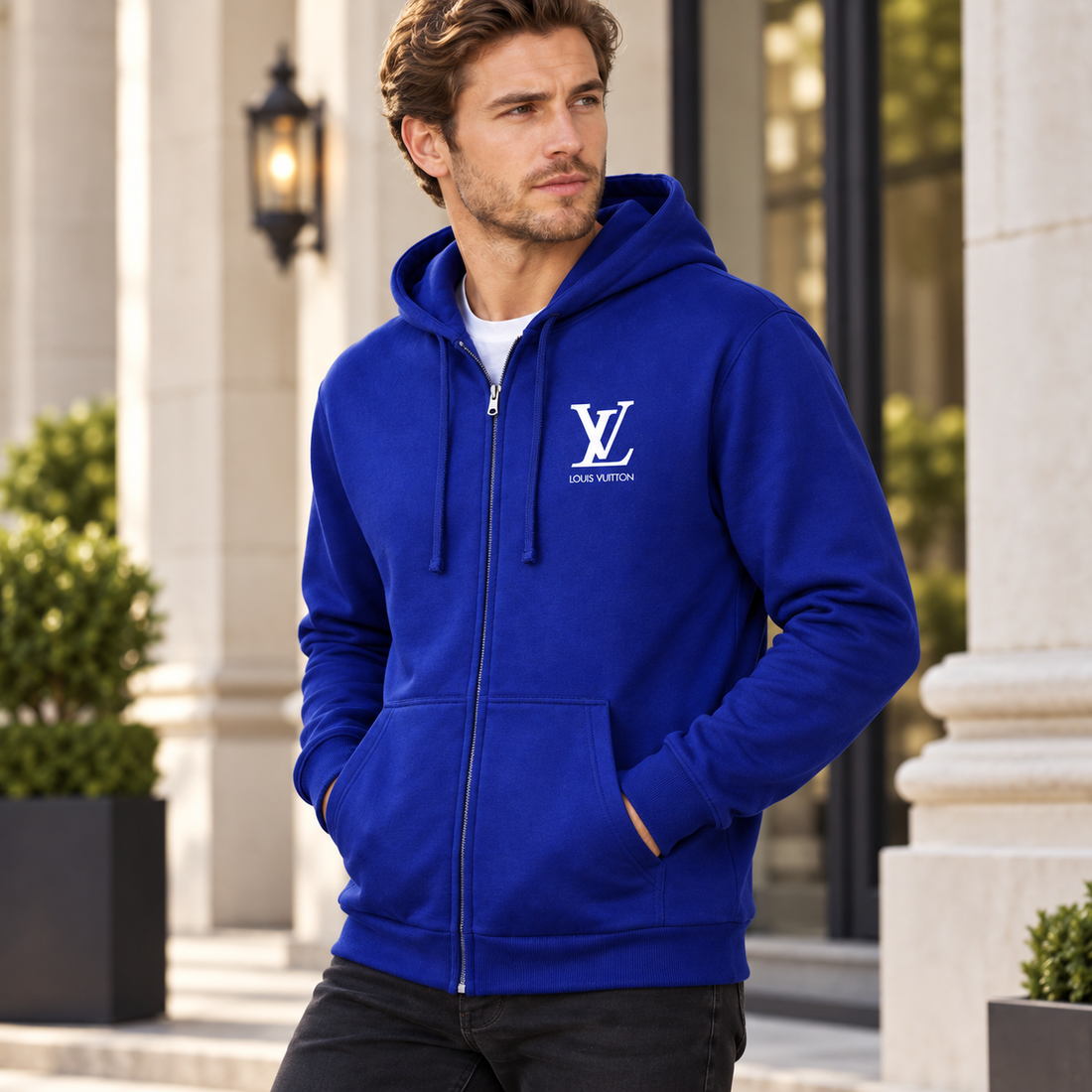 Men's Louis Vuitton zipper hoodie in Blue — alternate view