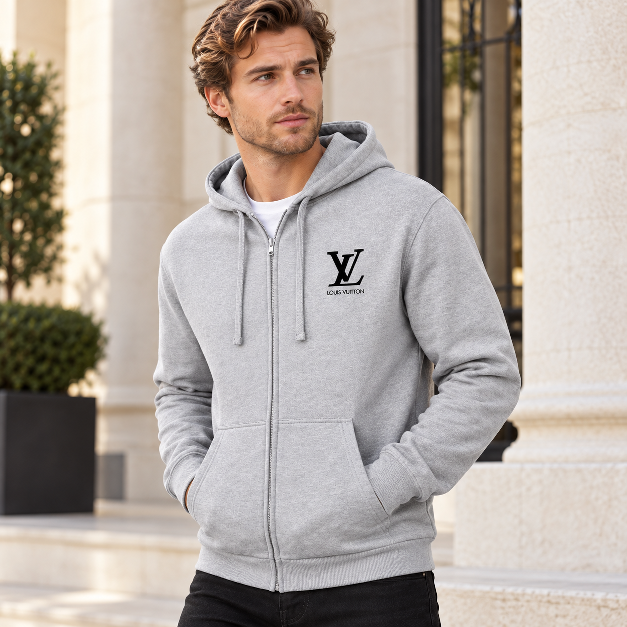 Men's Louis Vuitton zipper hoodie in Grey — alternate view