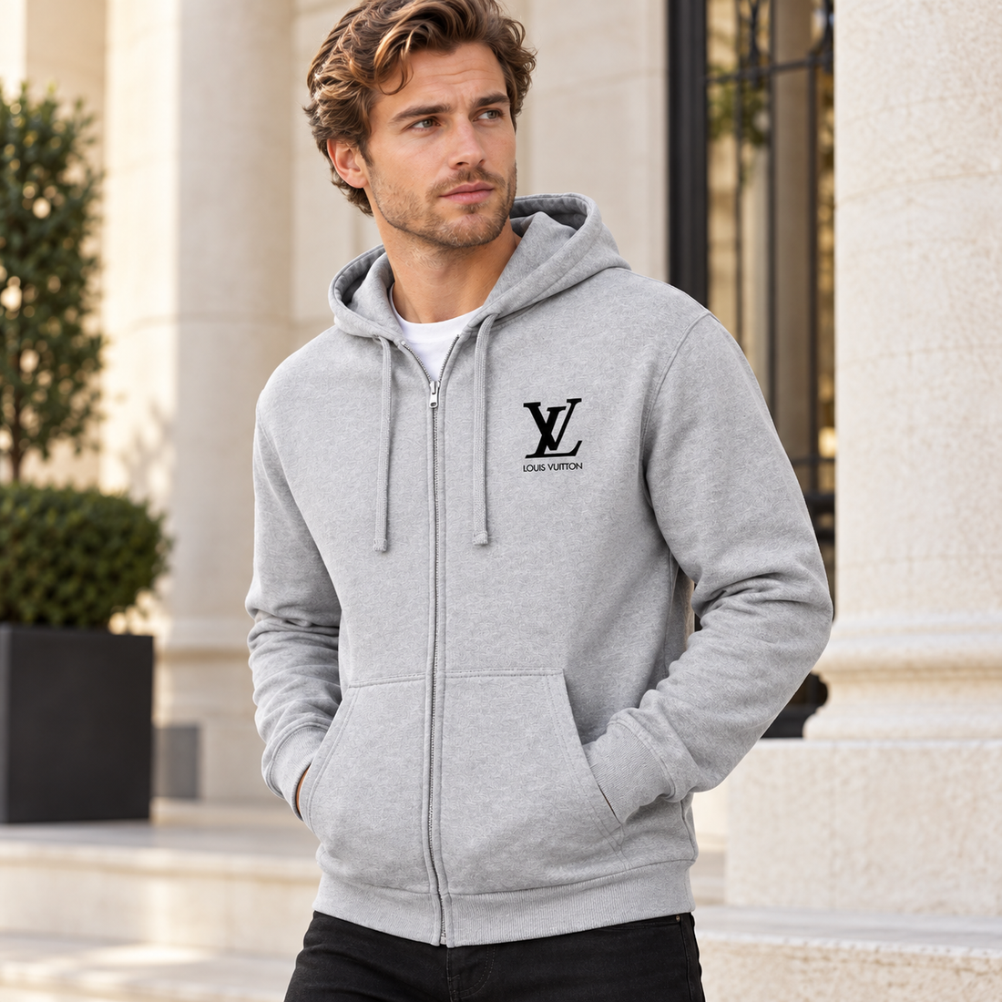 Men's Louis Vuitton zipper hoodie in Grey — alternate view