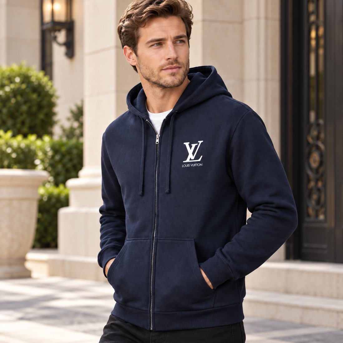 Men's Louis Vuitton zipper hoodie in Navy — alternate view
