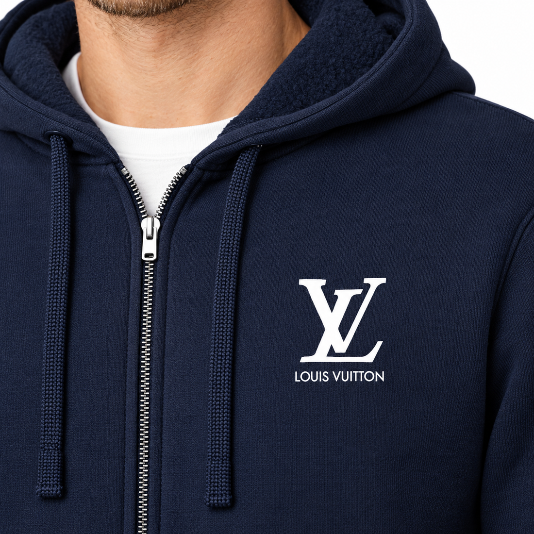 Men's Louis Vuitton zipper hoodie in Navy — detail view