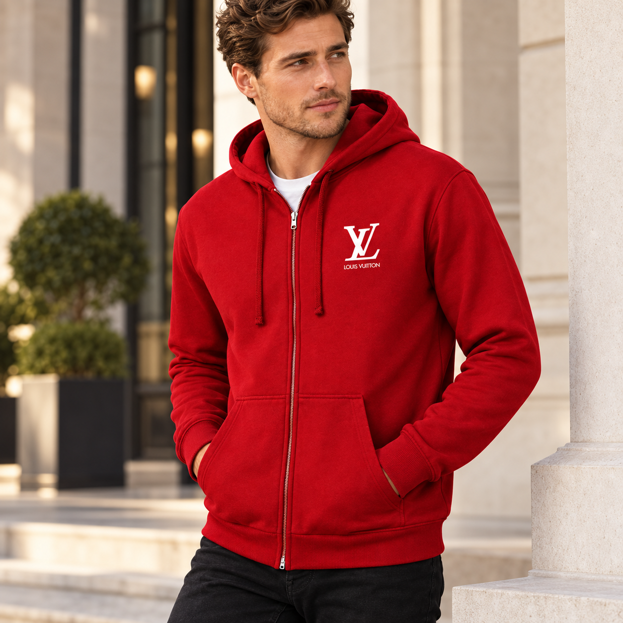 Men's Louis Vuitton zipper hoodie in Red — alternate view