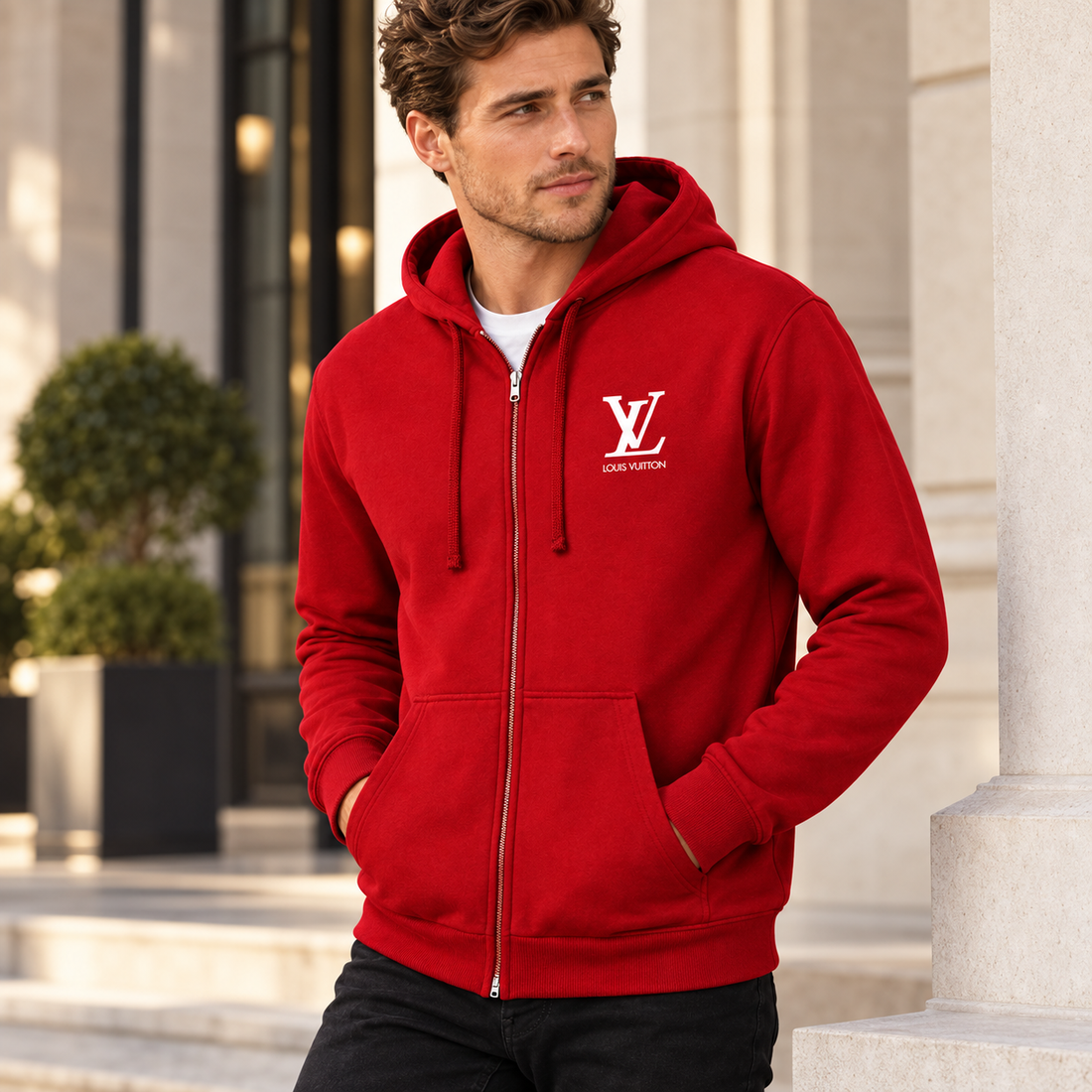 Men's Louis Vuitton zipper hoodie in Red — alternate view