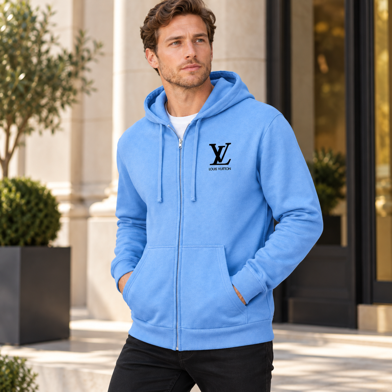 Men's Louis Vuitton zipper hoodie in Sky Blue — alternate view