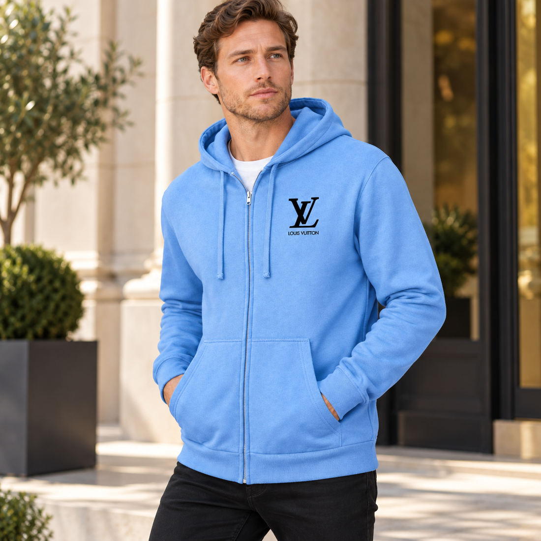 Men's Louis Vuitton zipper hoodie in Sky Blue — alternate view