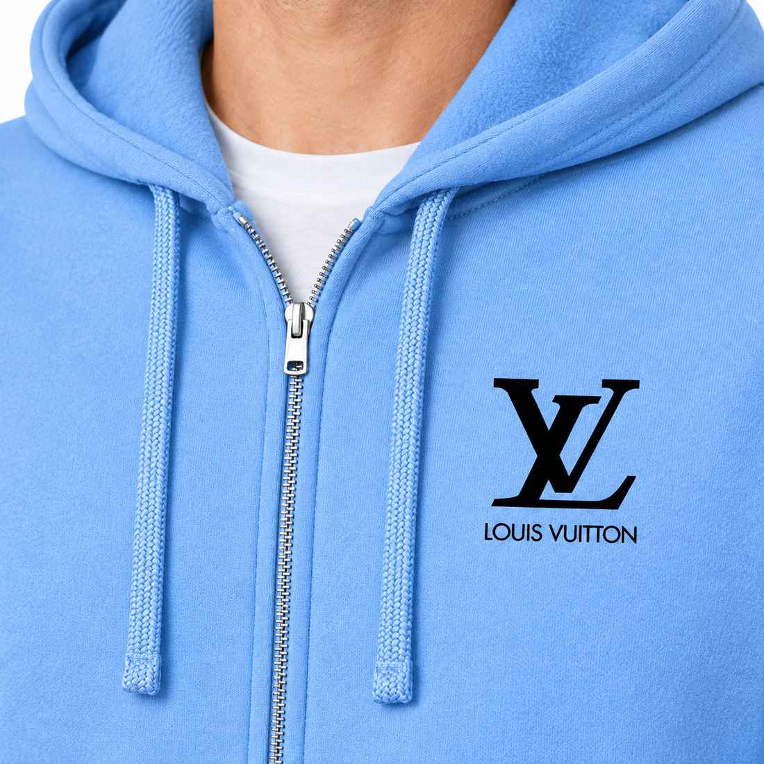 Men's Louis Vuitton zipper hoodie in Sky Blue — detail view