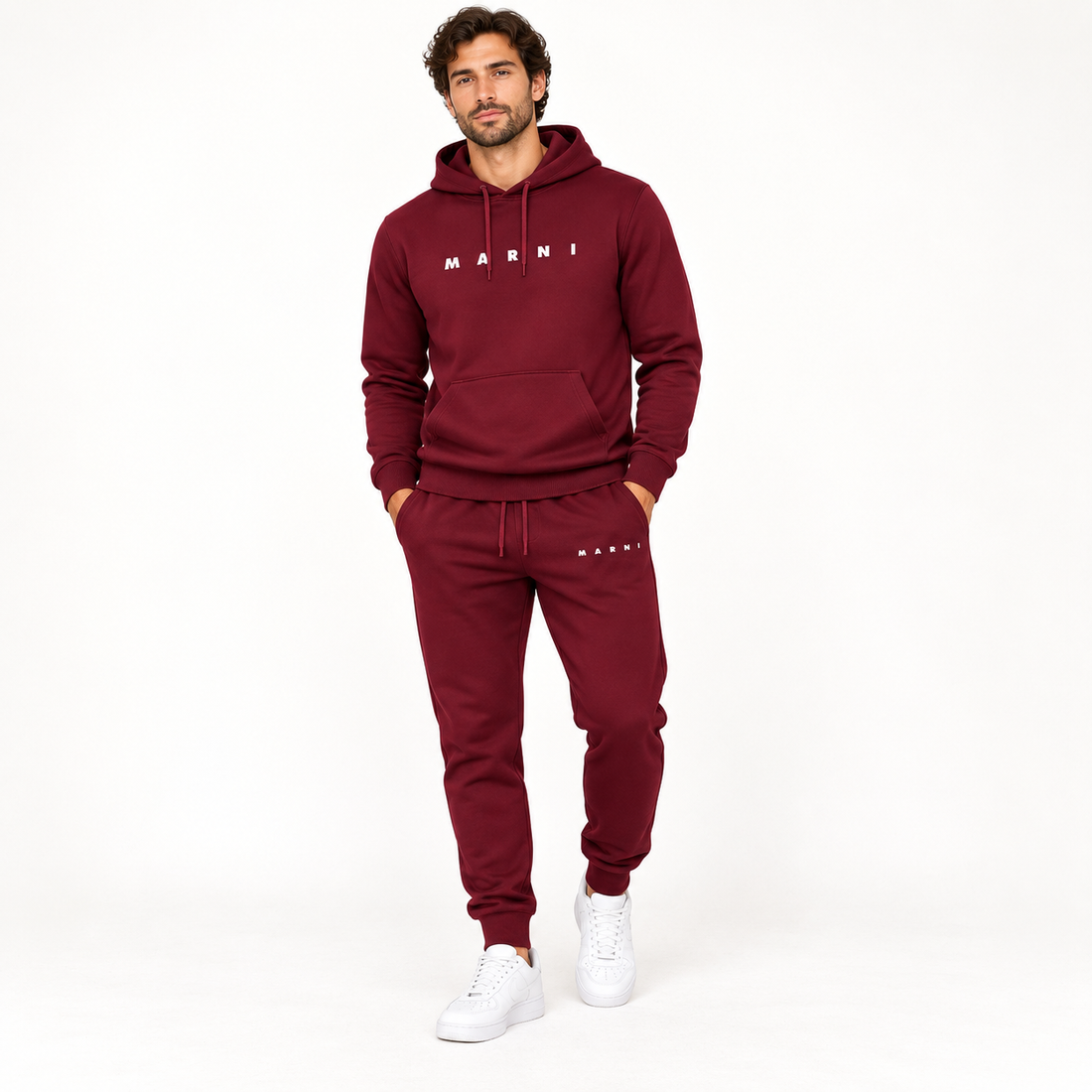Men's Marni Hoodie Joggers Set | Color: Burgundy | Image 2