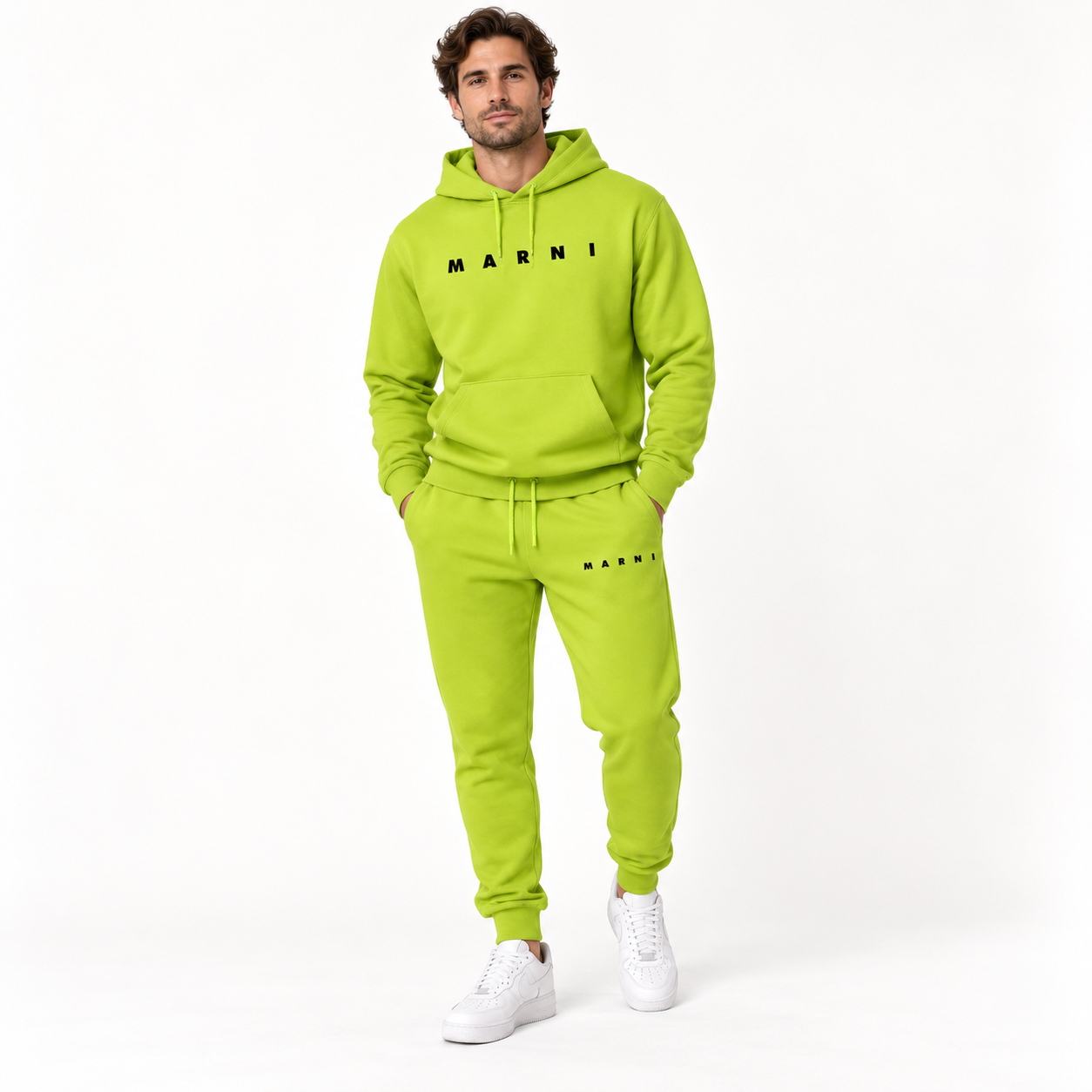 Men's Marni Hoodie Joggers Set | Color: Lime Green | Image 2