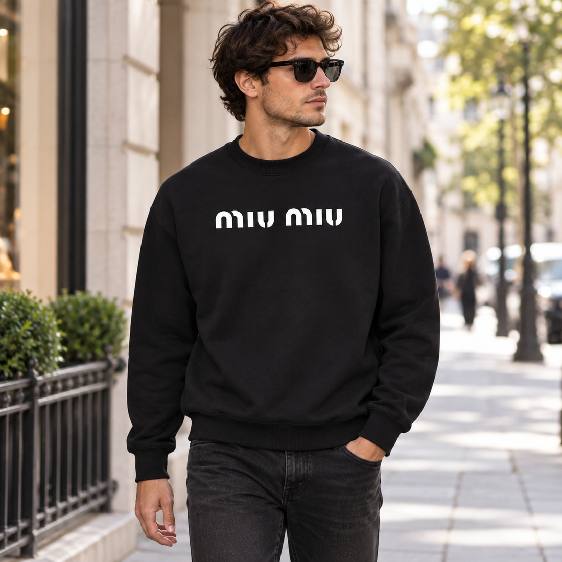 Men's Miu Miu Crewneck Sweatshirt - Black - Image 2