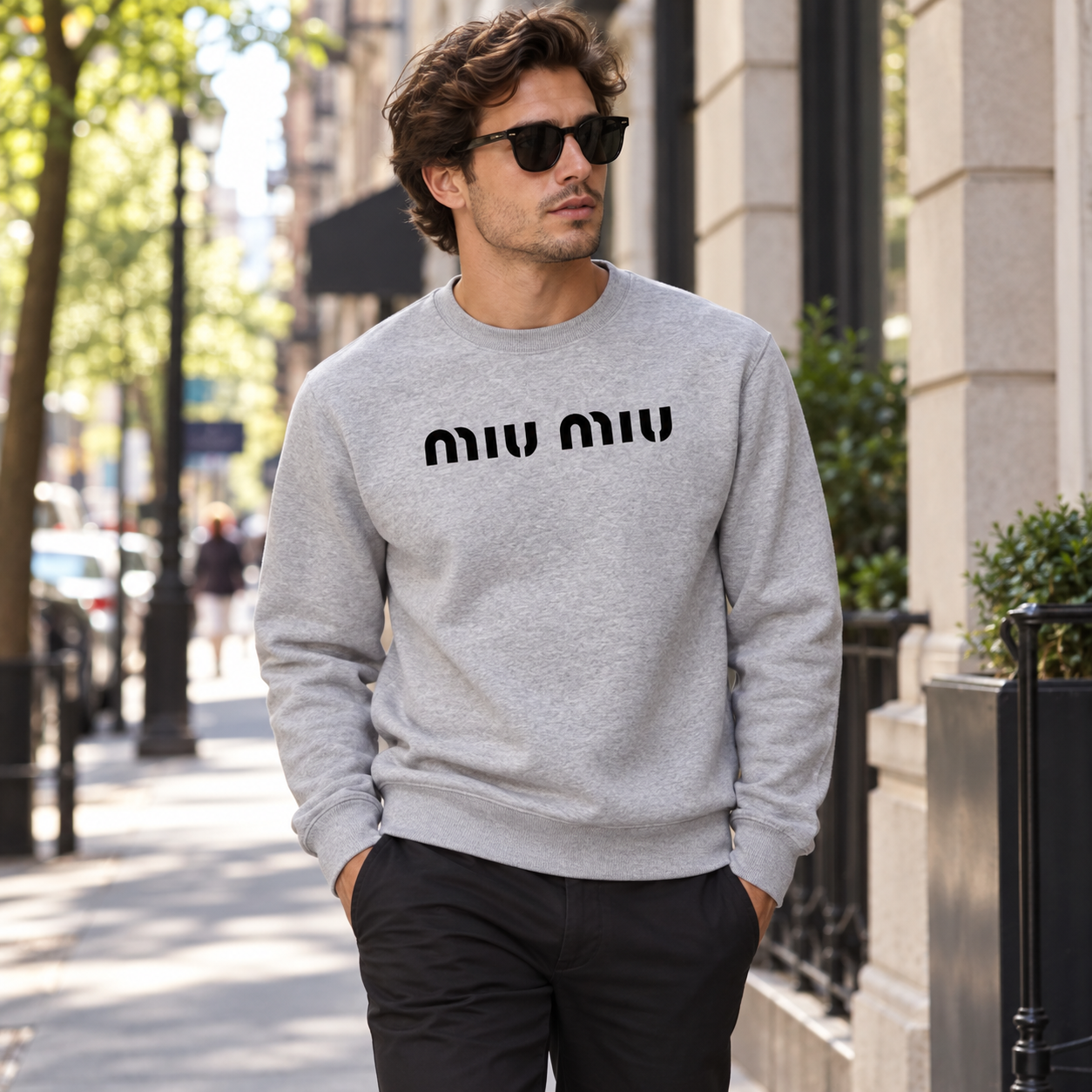 Men's Miu Miu Crewneck Sweatshirt - Grey - Image 2
