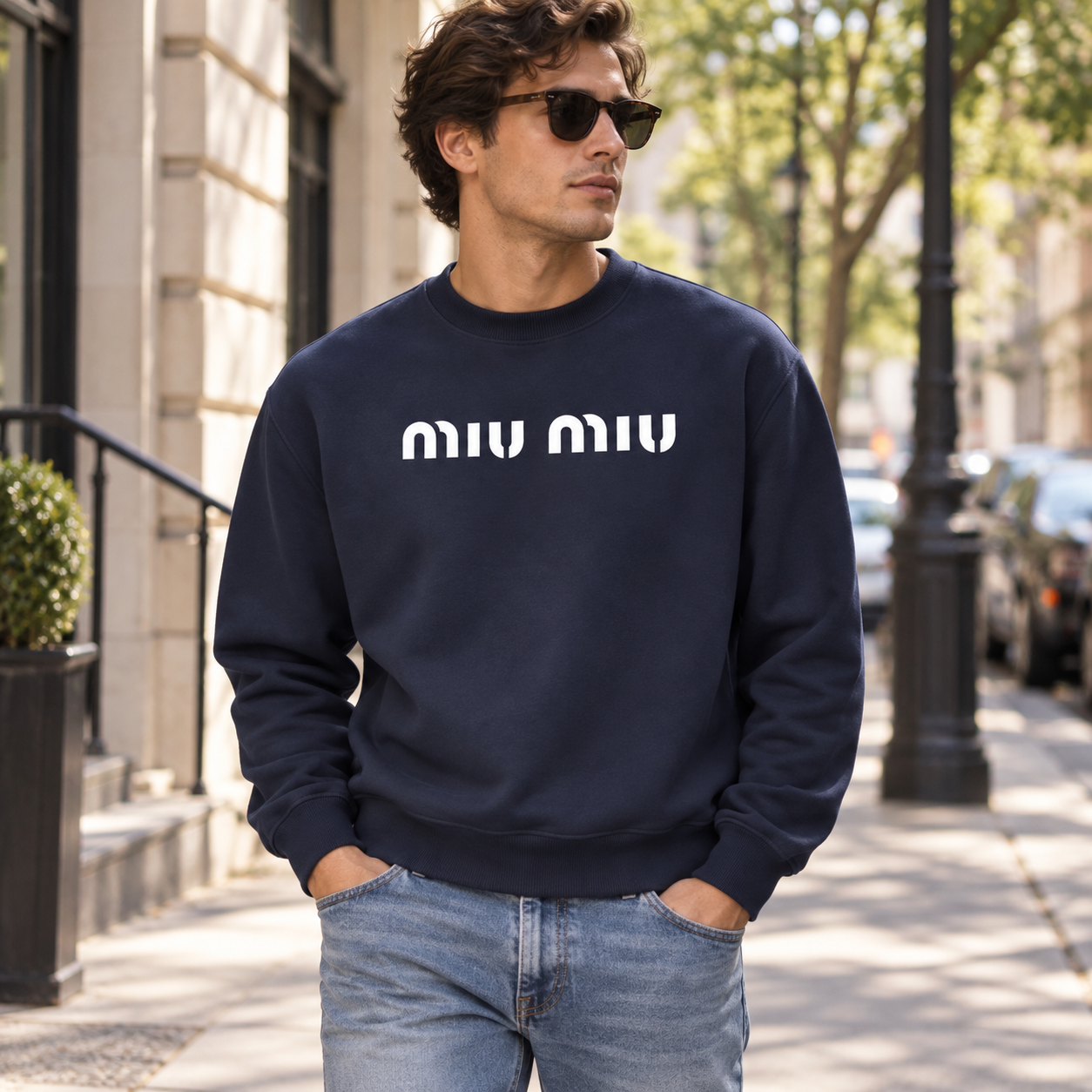 Men's Miu Miu Crewneck Sweatshirt - Navy - Image 2