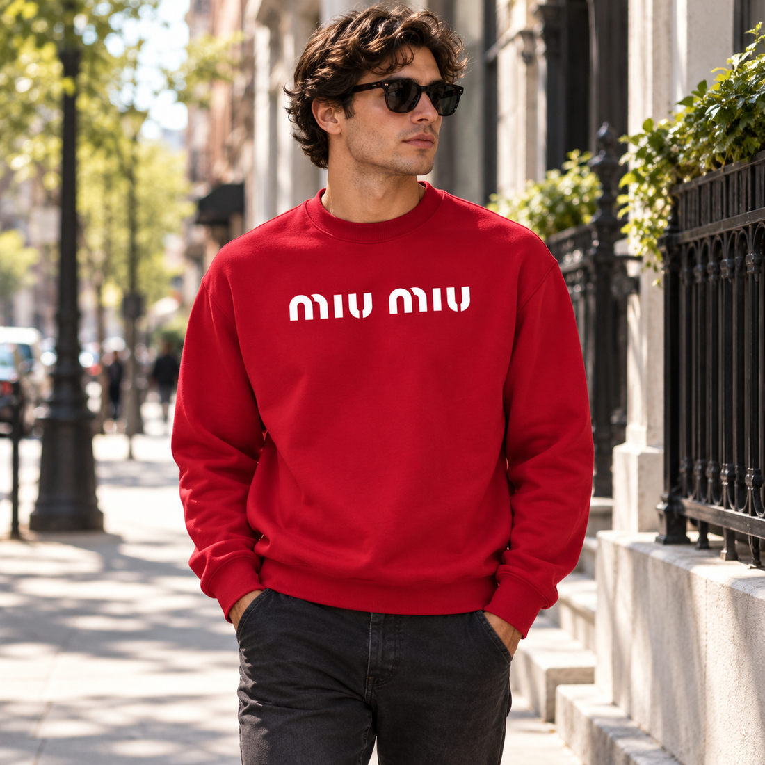 Men's Miu Miu Crewneck Sweatshirt - Red - Image 2