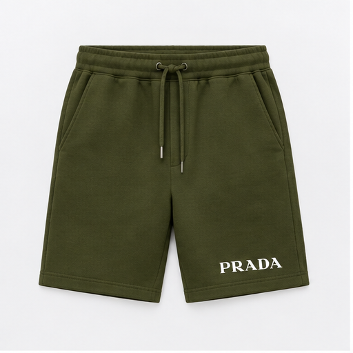 Men's Prada Athletic Fleece Shorts | Color: Army Green | Image 1