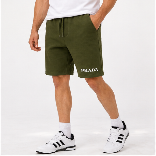 Men's Prada Athletic Fleece Shorts | Color: Army Green | Image 2
