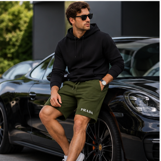 Men's Prada Athletic Fleece Shorts | Color: Army Green | Image 4