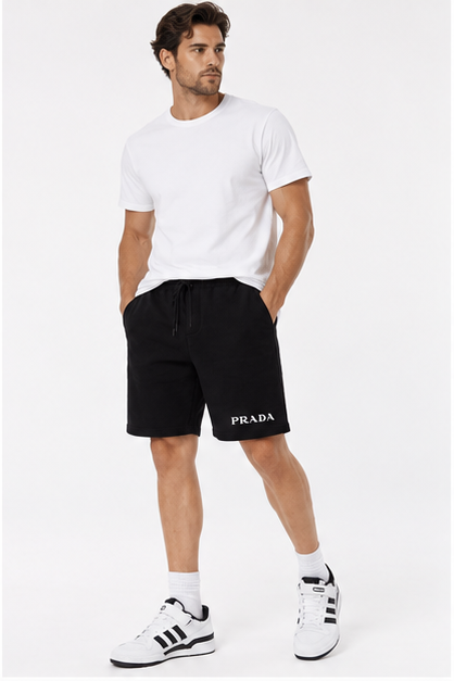 Men's Prada Athletic Fleece Shorts | Color: Black | Image 2