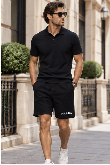 Men's Prada Athletic Fleece Shorts | Color: Black | Image 3