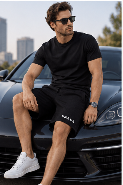 Men's Prada Athletic Fleece Shorts | Color: Black | Image 4