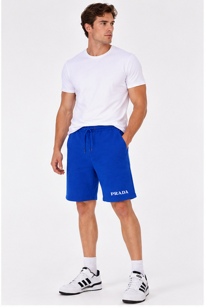 Men's Prada Athletic Fleece Shorts | Color: Blue | Image 2