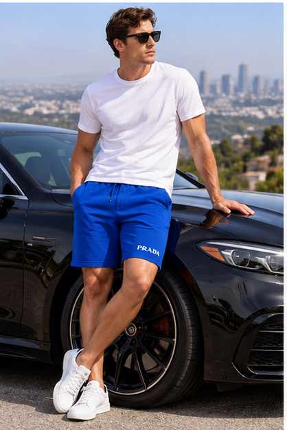 Men's Prada Athletic Fleece Shorts | Color: Blue | Image 4