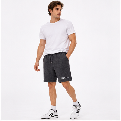 Men's Prada Athletic Fleece Shorts | Color: Dark Heather | Image 2