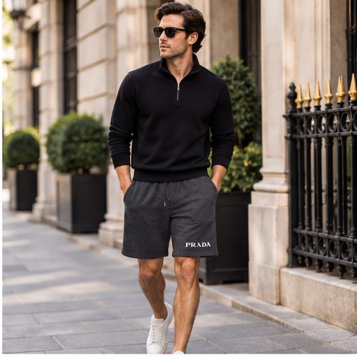 Men's Prada Athletic Fleece Shorts | Color: Dark Heather | Image 3