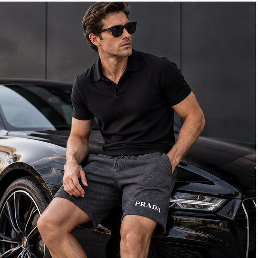 Men's Prada Athletic Fleece Shorts | Color: Dark Heather | Image 4