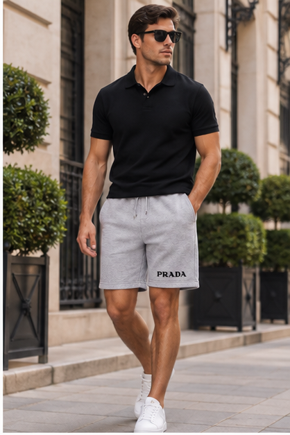 Men's Prada Athletic Fleece Shorts | Color: Grey | Image 3