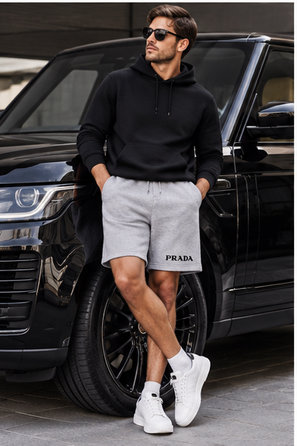 Men's Prada Athletic Fleece Shorts | Color: Grey | Image 4