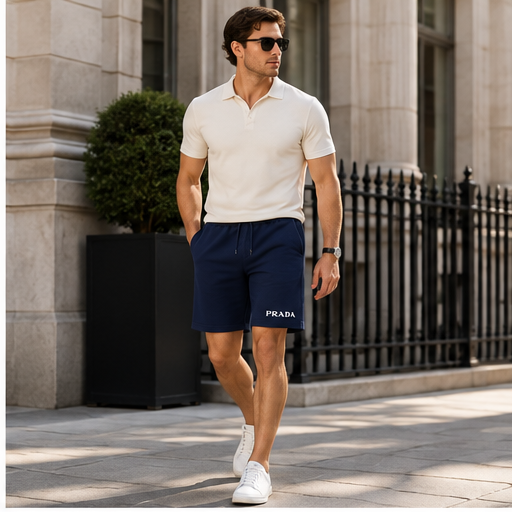 Men's Prada Athletic Fleece Shorts | Color: Navy | Image 3