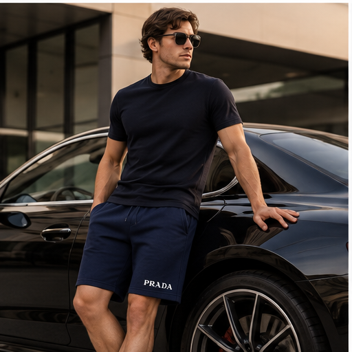 Men's Prada Athletic Fleece Shorts | Color: Navy | Image 4
