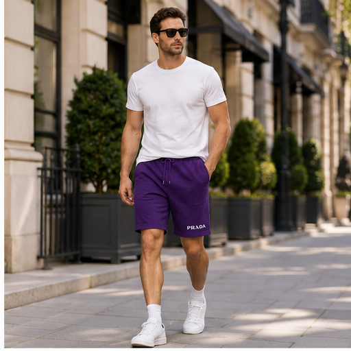 Men's Prada Athletic Fleece Shorts | Color: Purple | Image 3