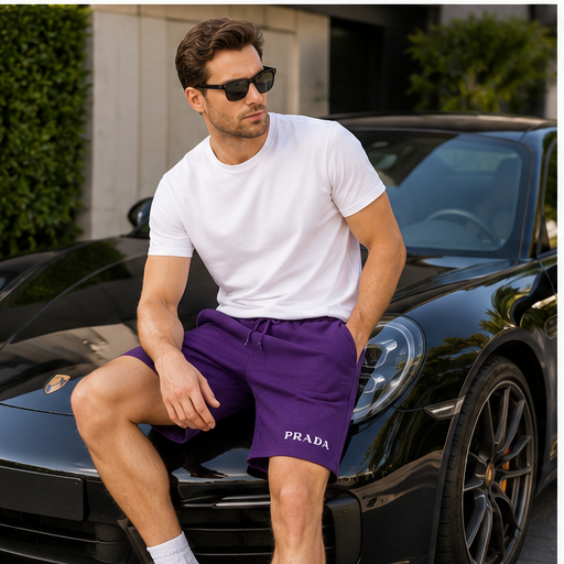 Men's Prada Athletic Fleece Shorts | Color: Purple | Image 4