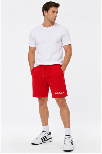 Men's Prada Athletic Fleece Shorts | Color: Red | Image 2